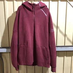 1890 adidas ジップアップパーカー レッド XL〜2XL 相当 アディダス フルジップ ワンポイント プリントロゴ 古着卸 アメリカ仕入