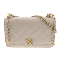 CHANEL シャネル ココマーク マトラッセ チェーンウォレット ショルダーバッグ AP2289 レディース ラムスキン ベージュ ゴールド金具 中古