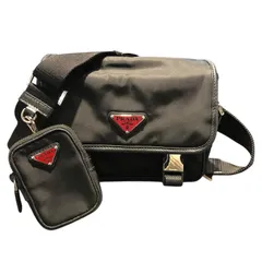 プラダ PRADA Re-Nylon xサフィアーノレザー ショルダーバッグ 2VD034 ブラック シルバー金具 ナイロン メンズ ショルダーバッグ