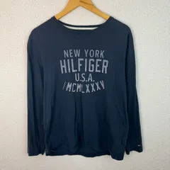 TOMMY HILFIGER トミーヒルフィガー 長袖Tシャツ ロゴプリント ネイビー Lサイズ メンズ 古着 ストリート アメカジ