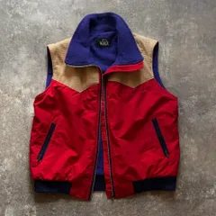 80年代 80s Woolrich ウールリッチ コーデュロイ ナイロン フリース ベスト 赤 レッド ベージュ 紫 パープル