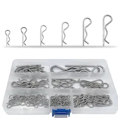 炭素鋼メッキ製 銀色 多用途 収納ケース付き 自動車 6種類サイズ バイク 100個入り 機械 ピンセット 修理用 割りピン ピン Rピン 詰め合わせキット