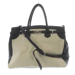 GIANNI NOTARO ジャンニノターロ トートバッグ レザー切替 キャンバス 2way ショルダーバッグ ハンドバッグ アイボリー 黒