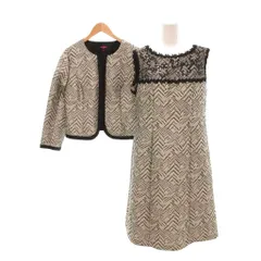ウンガロ ソワール Ungaro SOIR 美品 セットアップ ノーカラージャケット ノースリーブワンピース ヘリンボーン 42 グレー 白 ホワイト 黒 ブラック /YJ ■ECF001
