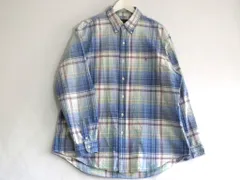 【229183】＜XL＞ RALPH LAUREN ラルフローレン  チェック柄　ワンポイント刺繍　コットン100　長袖ボタンダウンシャツ メンズ  ・XL ブルー系