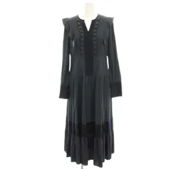 ジルスチュアート JILL STUART ワンピース 0 紺 ネイビー チェック フリル 長袖 ロング マキシ /HN