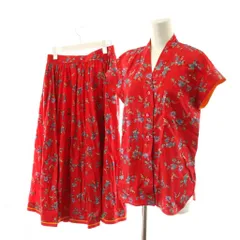 ケンゾー KENZO セットアップ シャツ ブラウス 半袖 フレアスカート ロング丈 花柄 M 赤 レッド /AN63のサムネイル