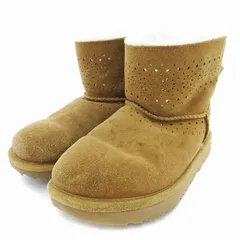 アグ UGG ムートンブーツ ショート ボア リボン ビジュー 21cm ベージュ /JS