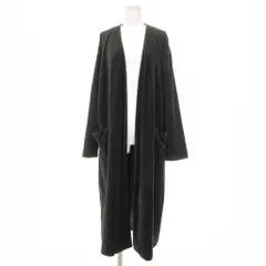 ミズイロインド mizuiro ind ノーカラーコート ロング丈 ベロア 緑 グリーン ポケット付き /YJ