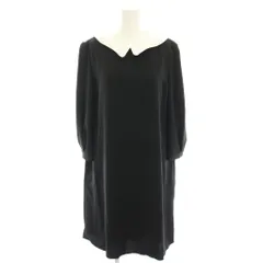 フォクシーニューヨーク FOXEY NEW YORK ワンピース ひざ丈 長袖 つけ襟 バイカラー 40 黒 ブラック 白 ホワイト 33056 /YT