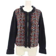 ランバン LANVIN COLLECTION ニットジャケット ノーカラージャケット ツイード ネップ 40 紺 /TKのサムネイル