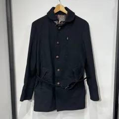 RS9◇ COMME CA COMMUNE コムサコミューン　メンズ　スタンドカラーコート　Mサイズ相当　ブラック　ウール混素材　フロントボタン留め　胸ジップポケット付き