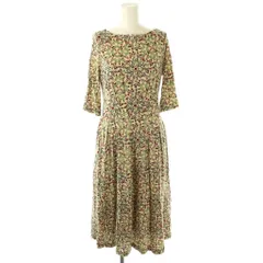 シビラ SYBILLA 小花柄七分袖ワンピース ロング M ベージュ 紺 赤 緑 /NR ■OS