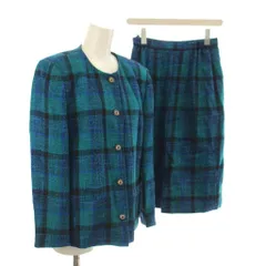 コレット KORE スーツ セットアップ上下 上着 テーパードジャケット タイトスカート 絹 シルク M 青 ブルー チェック柄 ノーカラー 長袖 /LP ■GY60