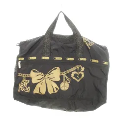 レスポートサック LesportSAC ボストンバッグ 2way ショルダーバッグ ナイロン ポーチ付き ラメ プリント ロゴ チェーン柄 リボン柄 ハート柄 黒 ブラック /MN12 ■GY11