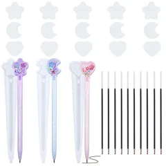 ペン形 シリコンモールド 3個セット ボールペン 芯付き ハート 月 星 シェイカーモールド 流砂のペン 中身がシャカシャカ動く エポキシ樹脂 uvレジン DIY手作り 文房具 アクセサリー レジン 工芸品作成ツール 装飾 (F)