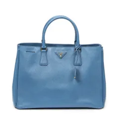[中古] PRADA プラダラージ ガレリア トート青サフィアーノ ラックスレザーA
