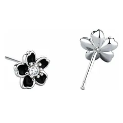 Umiwe レディース S925シルバー つけっぱなし ピアス 金属アレルギー対応 小さめ 花ピアス シンプル ゴールド ジルコニア 5つの花びら ジルコニア 誕生日プレゼント ギフト 結婚式 両耳用 (シルバー) 1