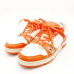 ルイヴィトン LOUIS VUITTON トレイナー ライン スニーカー オレンジ×ホワイト レザー サイズ 7.5 約27cm R801478