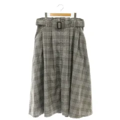 プニュズ PUNYUS ベルト付きハイウエストチェックスカート フレア マキシ ロング 4 グレー /AT ■OS