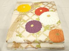 喜多川平朗 京袋帯 牡丹 楓 花紋 アイボリー 着物 063b - メルカリ