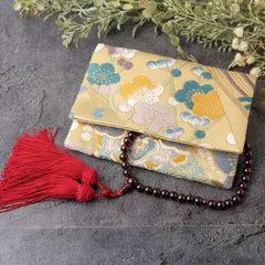 帯リメイク　数珠入れ　数珠ケース　念珠入れ　小物入れ　袱紗タイプ　J-15-079 ハンドメイド　和風　和柄 鳳凰