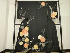 平和屋着物●訪問着　駒刺繍　絞り　枝梅文　黒地　正絹　逸品　AABG4969ck