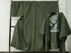 平和屋着物●男性　髭紬　アンサンブル　色無地　藍媚茶色　キングサイズ　正絹　逸品　CABC6981yc