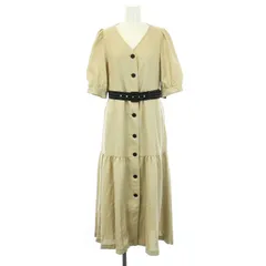 ダイアグラム グレースコンチネンタル Diagram GRACE CONTINENTAL 23SS 麻調ティアードワンピース シャツワンピース フレア ロング マキシ 五分袖 Vネック ベルト インナーキャミワンピ付き 36 S ベージュ 0323231041