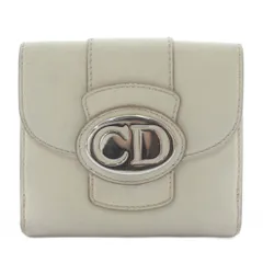 クリスチャンディオール Christian Dior 財布 二つ折り レザー Wホック CDロゴ シルバー金具 アイボリー /XZ ■GY11