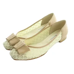 ダイアナ DIANA リボンレースニットパンプス ローヒール 24.5cm ベージュ アイボリー /MI ■OS