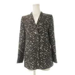 ハナエモリ HANAE MORI Soft Sports ツイードジャケット ノーカラー Vカット M 黒 ブラック /CK10 ■GY60