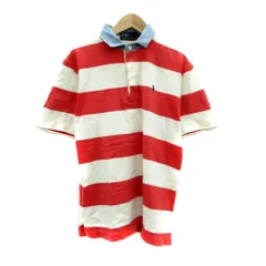 ポロ バイ ラルフローレン Polo by Ralph Lauren ポロシャツ 半袖 ロゴ刺繍 ボーダー柄 M 赤 レッド 白 ホワイト /SY11 ■GY61