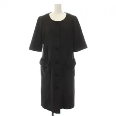 レリアン Leilian ノーカラー ワンピース ロング 五分袖 ラメ混 9 M チャコールグレー 黒 /YM