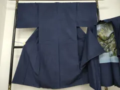 平和屋着物●男性　紬　アンサンブル　色無地　青褐色　正絹　逸品　未使用　AABG5877ck