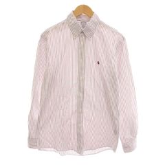 ブルックスブラザーズ BROOKS BROTHERS ボタンダウンシャツ ストライプ 長袖 M 白 ホワイト 赤茶色 /YM