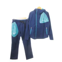 アスレタ ATHLETA ジャージ セットアップ 上下 パーカー ジップアップ パンツ ストレート 内側フリース ロゴ スポーツ M 紺 ネイビー /MN7 ■GY12