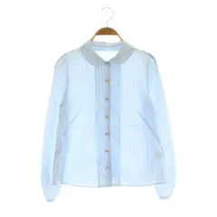 フランシュリッペ franche lippee リボン刺繍 ストライプ 長袖 ブラウス M ブルー /MY ■OS