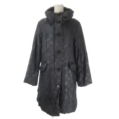 フォンテーヌクラブ Fontaine cluB 中綿コート L グレー スタンドカラー ボーダー ドット 総柄 /AO12 ■GY61