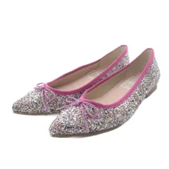 ラウナレア Launa lea バレエシューズ パンプス フラット ポインテッドトゥ グリッター リボンモチーフ 23cm シルバー色 /YO12 ■SH