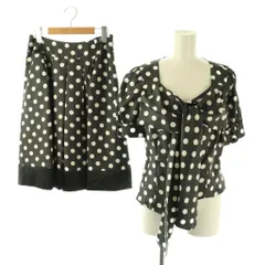 エムズグレイシー M'S GRACY セットアップ 上下 ブラウス 半袖 スカート 膝丈 フレア ドット 水玉柄 40 38 グレー 白 /NR ■OS