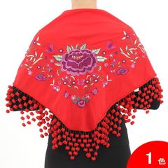 新作:フラメンコ用フリンジショール 赤金ハンドメイド新品未使用 フラメンコ用赤いショール 花柄刺繍 - メルカリ