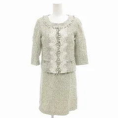 フラジール FRAGILE セットアップ ジャケット ワンピース ツイード 刺繍 レース フリンジ チェック ひざ丈 36 白 ホワイト系 /FF