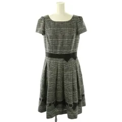 エムズグレイシー M'S GRACY チェックリボン ワンピース半袖 膝丈 38 黒 /NR ■OS