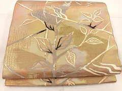 平和屋着物◎六通柄袋帯　枝葉文　金糸　正絹　逸品　BAAW3899mz