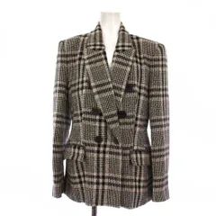 ザラ ZARA テーラードジャケット 総裏地 ダブル 6B チェック柄 M 黒 白 /BM