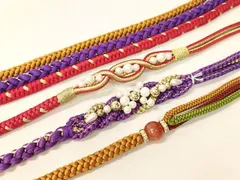 平和屋着物▼和装小物　帯締め３本セット　振袖用　飾り付き　天然石　ラインストーン　パール　金糸　逸品　CABC2421vp