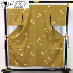 単衣 小紋 雪輪に花模様 路考茶色 縮緬 K-5252
