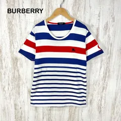 BURBERRY BLACK LABEL バーバリーブラックレーベル ホースロゴ刺繡 マルチボーダー Uネック Tシャツ トリコロール メンズ 半袖 トップス
