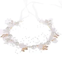 子供ヘッドドレス ヘアアクセサリー 女の子 クラウン 結婚式/披露宴/卒業式/入学式/パーティー/ダンス/和装/撮影 花冠 カチューシャ (クラシックパール ヘアバンド 髪飾り ホワイト) サムコス